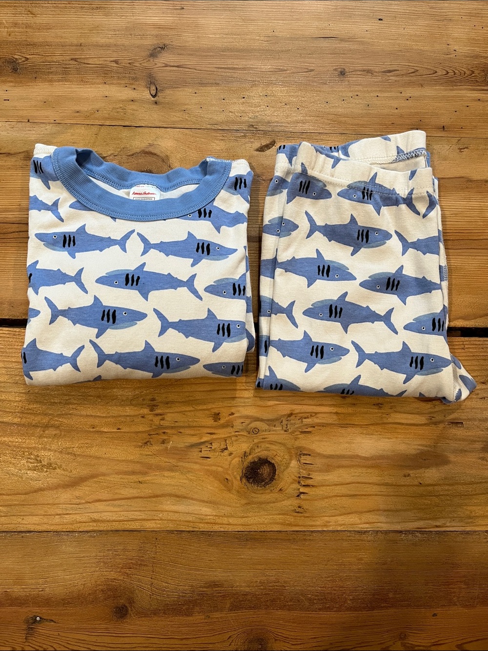 HANNA ANDERSSON 160 Blue Shark Printed Organic Pajama Set